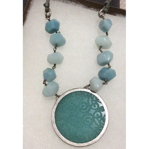 NEW~Silpada Sterling Silver Blue Quartzite Etched Pendant Necklace Retired - Picture 4 of 7